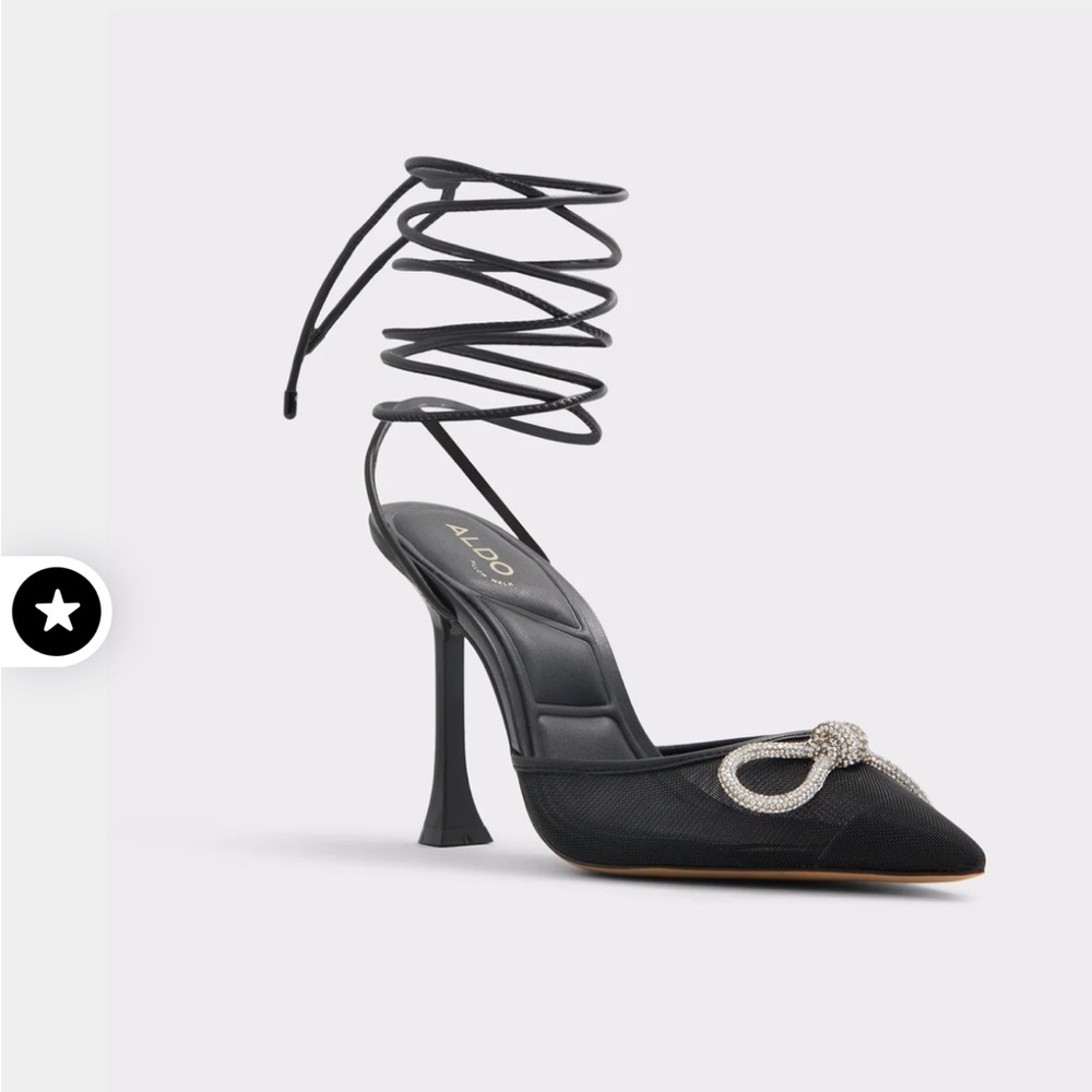 Aldo Black Sculptural Heel Pumps with Ankle Wrap